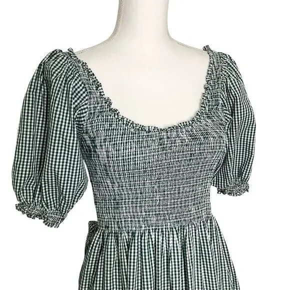 Hill House The Louisa Nap Midi Dress Emerald Green Gingham Smocked Small - Picture 3 of 9